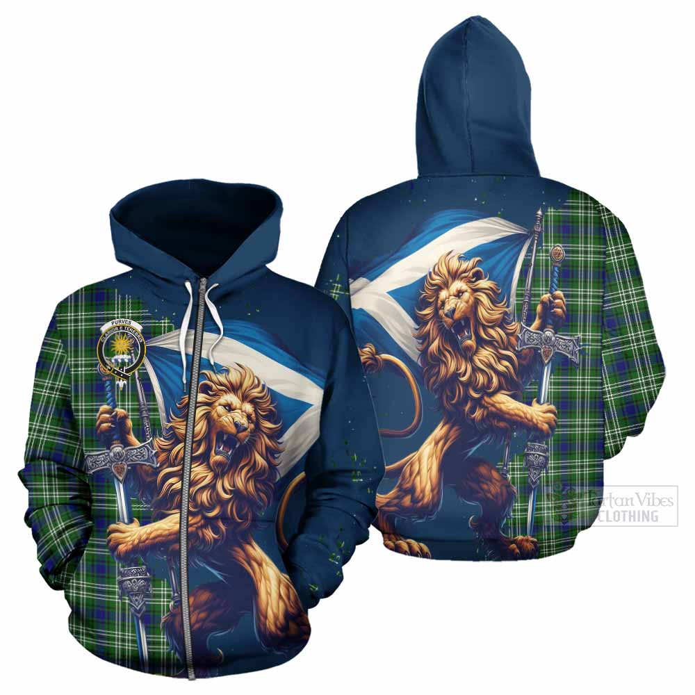 Tartan Vibes Clothing Purves Tartan Family Crest Hoodie with Scottish Majestic Lion