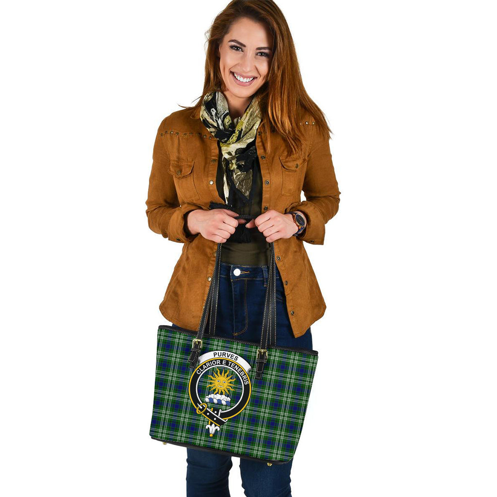 Purves Tartan Leather Tote Bag with Family Crest - Tartan Vibes Clothing