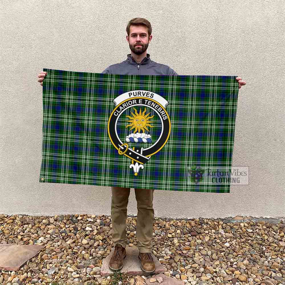 Tartan Vibes Clothing Purves Tartan House Flag with Family Crest