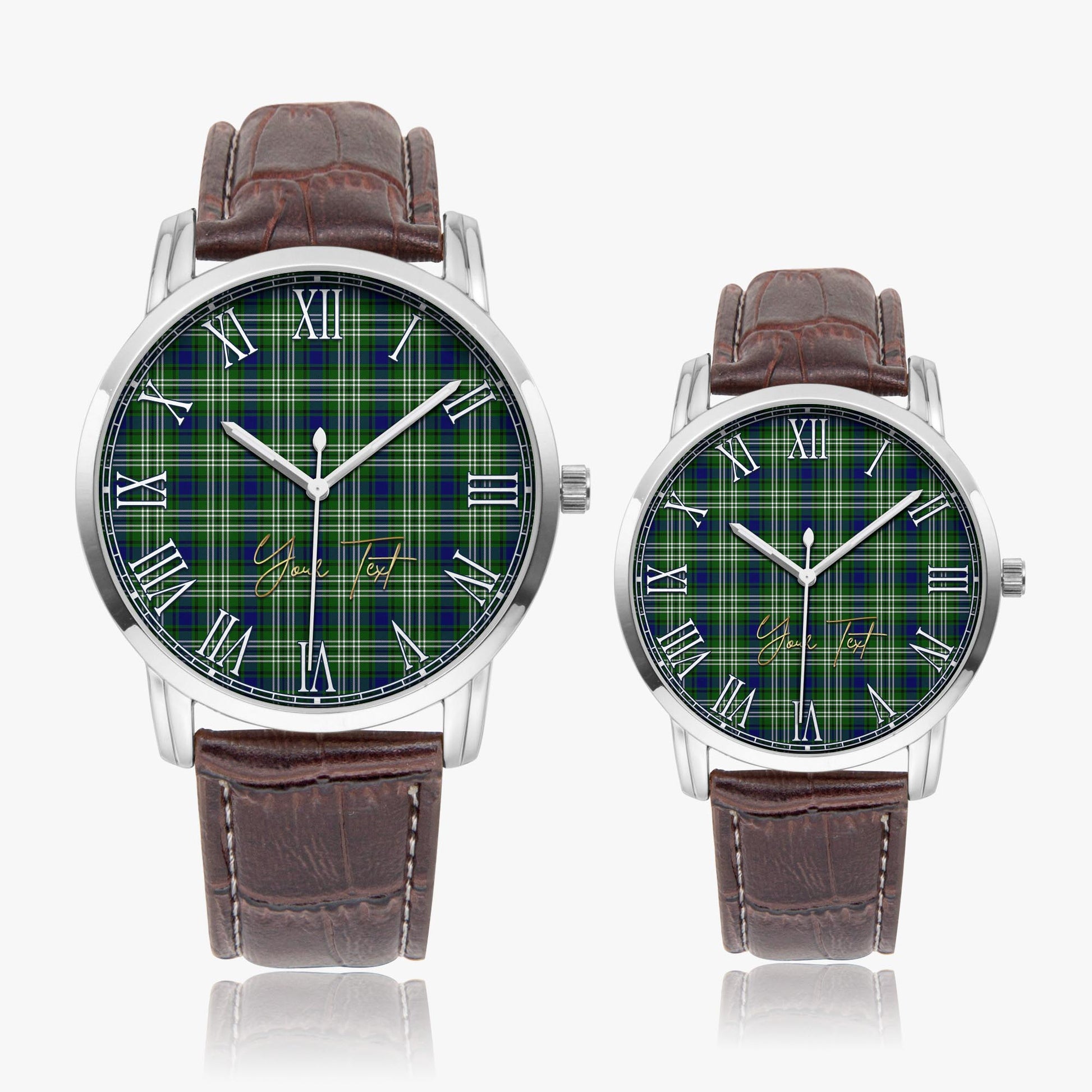 Purves Tartan Personalized Your Text Leather Trap Quartz Watch Wide Type Silver Case With Brown Leather Strap - Tartanvibesclothing