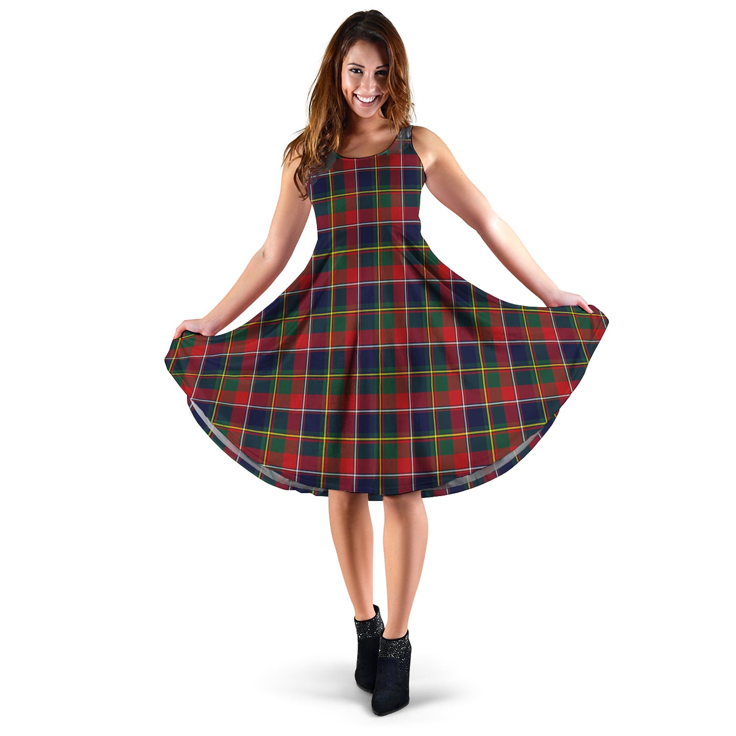 quebec-province-canada-tartan-sleeveless-midi-womens-dress