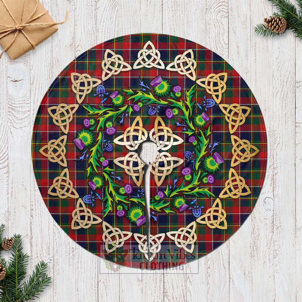 Tartan Vibes Clothing Quebec Province Canada Tartan Christmas Tree Skirt with Thistle Celtic Knot Style