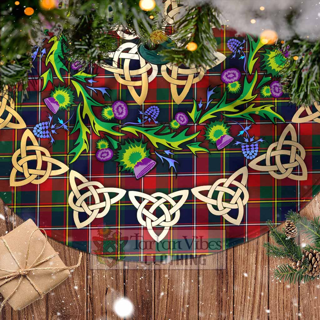 Tartan Vibes Clothing Quebec Province Canada Tartan Christmas Tree Skirt with Thistle Celtic Knot Style