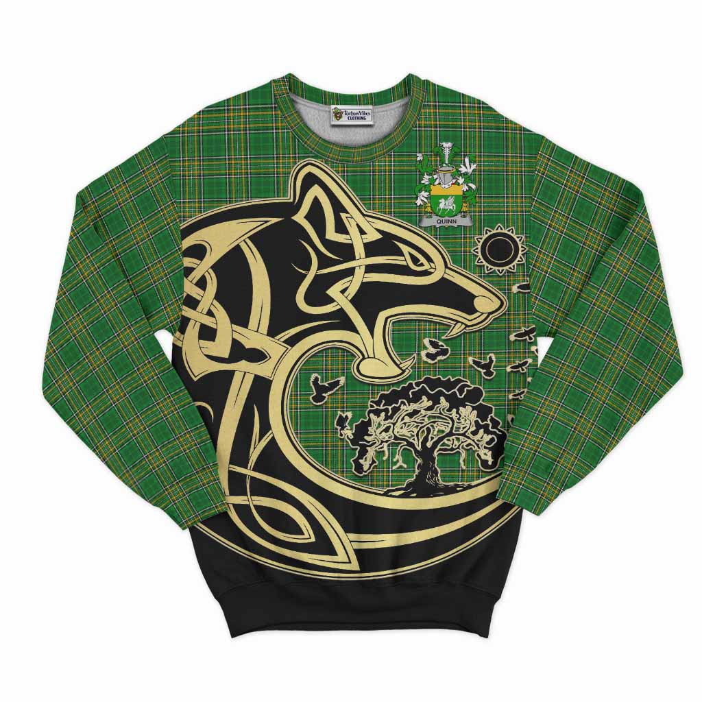 Quinn Irish Tartan Sweatshirt with Coat of Arms Celtic Wolf Style Unisex - Tartan Vibes Clothing