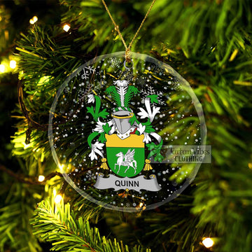 Quinn Irish Clan Christmas Glass Ornament with Coat of Arms Transparent Glass Circle - 2D-tartanvibesclothing