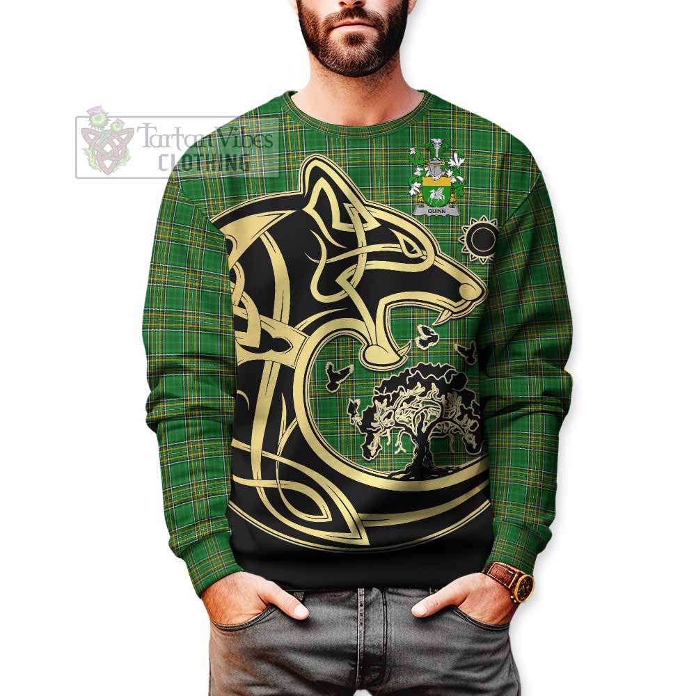Quinn Irish Tartan Sweatshirt with Coat of Arms Celtic Wolf Style - Tartan Vibes Clothing