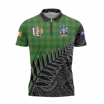 Rafter Irish Clan Tartan Zipper Polo Shirt with Coat of Arms New Zealand Silver Fern Half Style