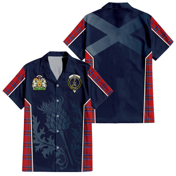 Rait Tartan Short Sleeve Button Up Shirt with Family Crest and Scottish Thistle Vibes Sport Style