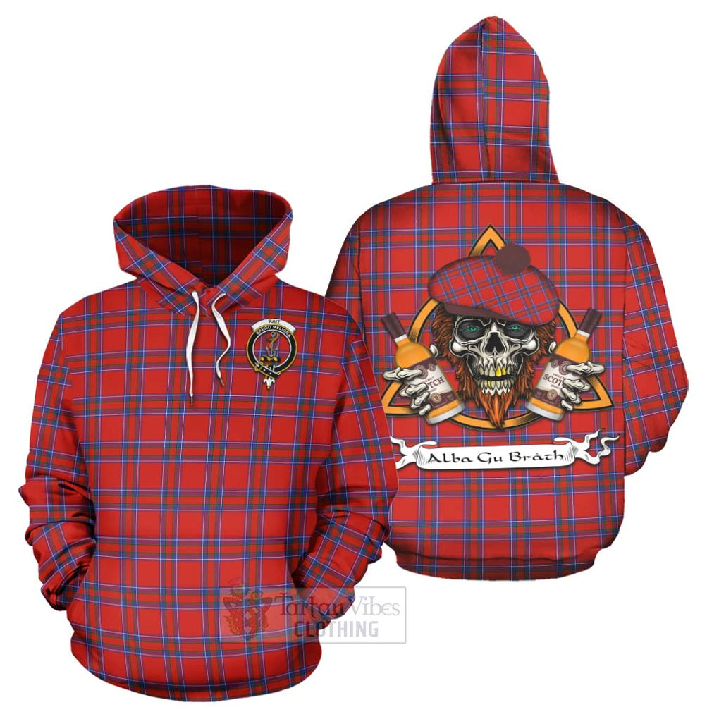 Tartan Vibes Clothing Rait Tartan Hoodie with Family Crest and Bearded Skull Holding Bottles of Whiskey