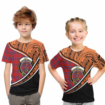 Rait Crest Tartan Kid T-Shirt with Polynesian Vibes Style - Orange Version