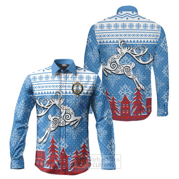 Rait Clan Christmas Long Sleeve Button Shirt Celtic Reindeer Style