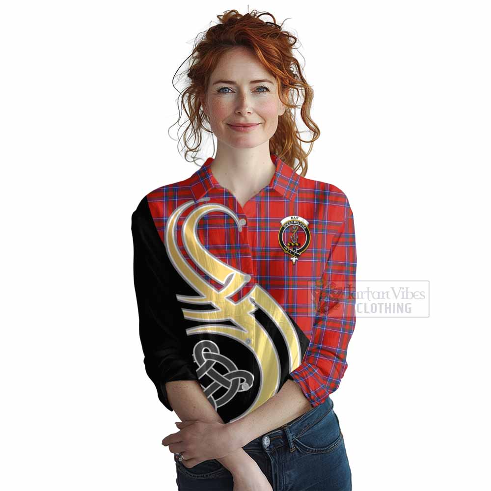 Tartan Vibes Clothing Rait Tartan Women's Casual Shirt with Family Crest and Celtic Symbol Style