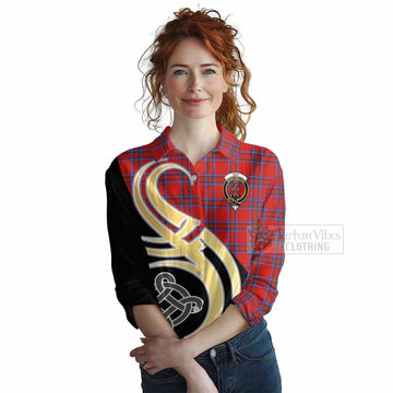 Rait Tartan Women's Casual Shirt with Family Crest and Celtic Symbol Style