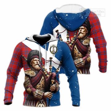 Rait Tartan Knitted Hoodie with Family Crest Scottish Bagpiper Vibes