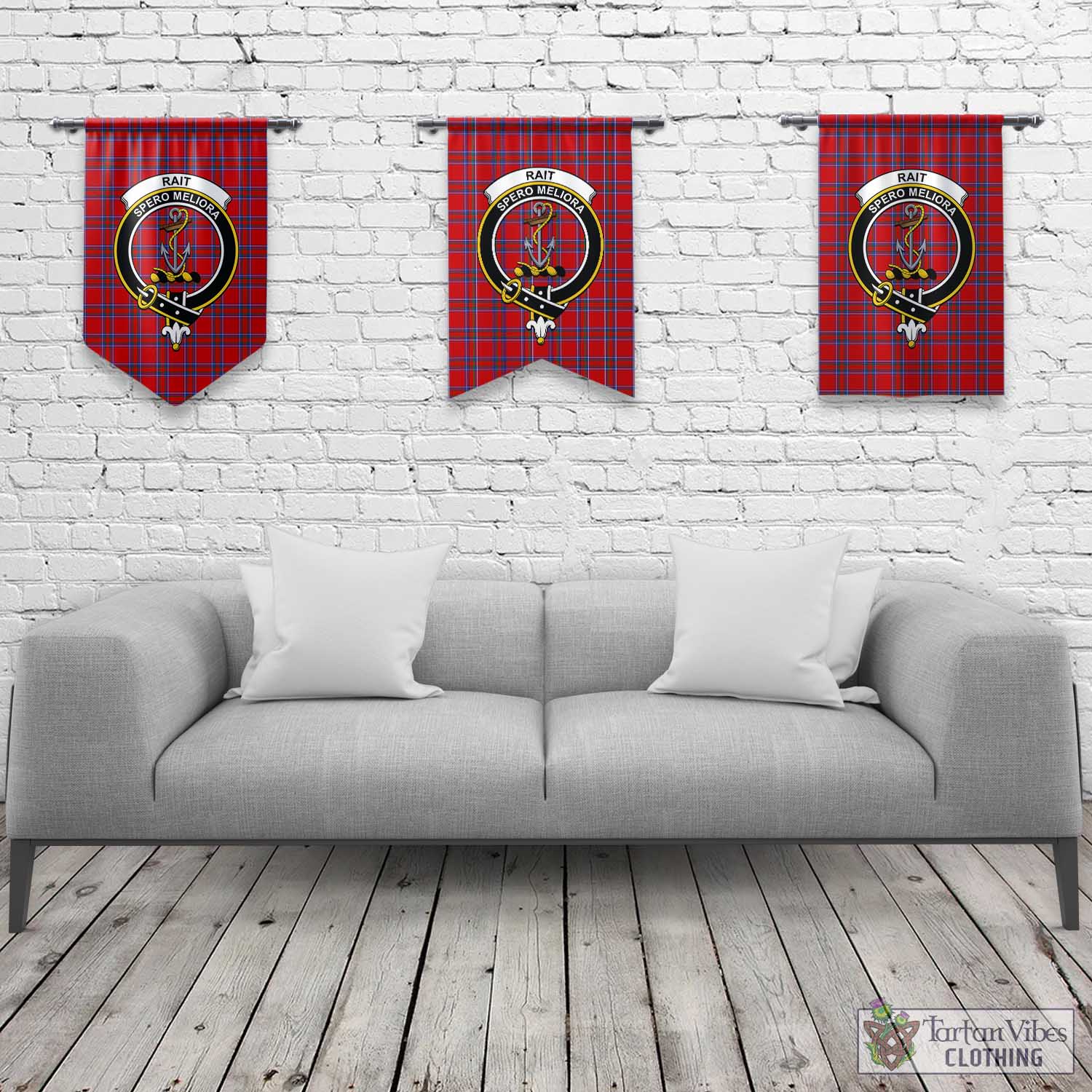 Tartan Vibes Clothing Rait Tartan Gonfalon, Tartan Banner with Family Crest