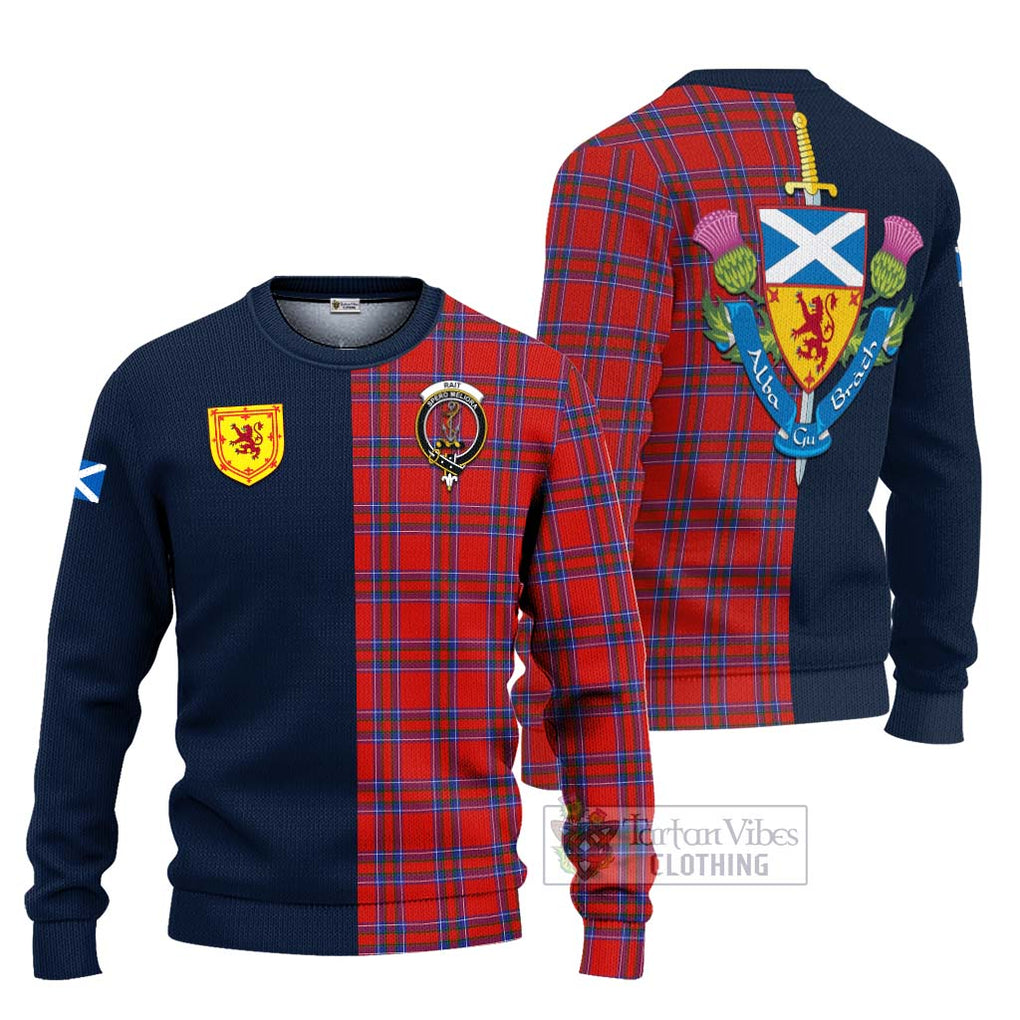 Tartan Vibes Clothing Rait Tartan Knitted Sweater with Scottish Lion Royal Arm Half Style