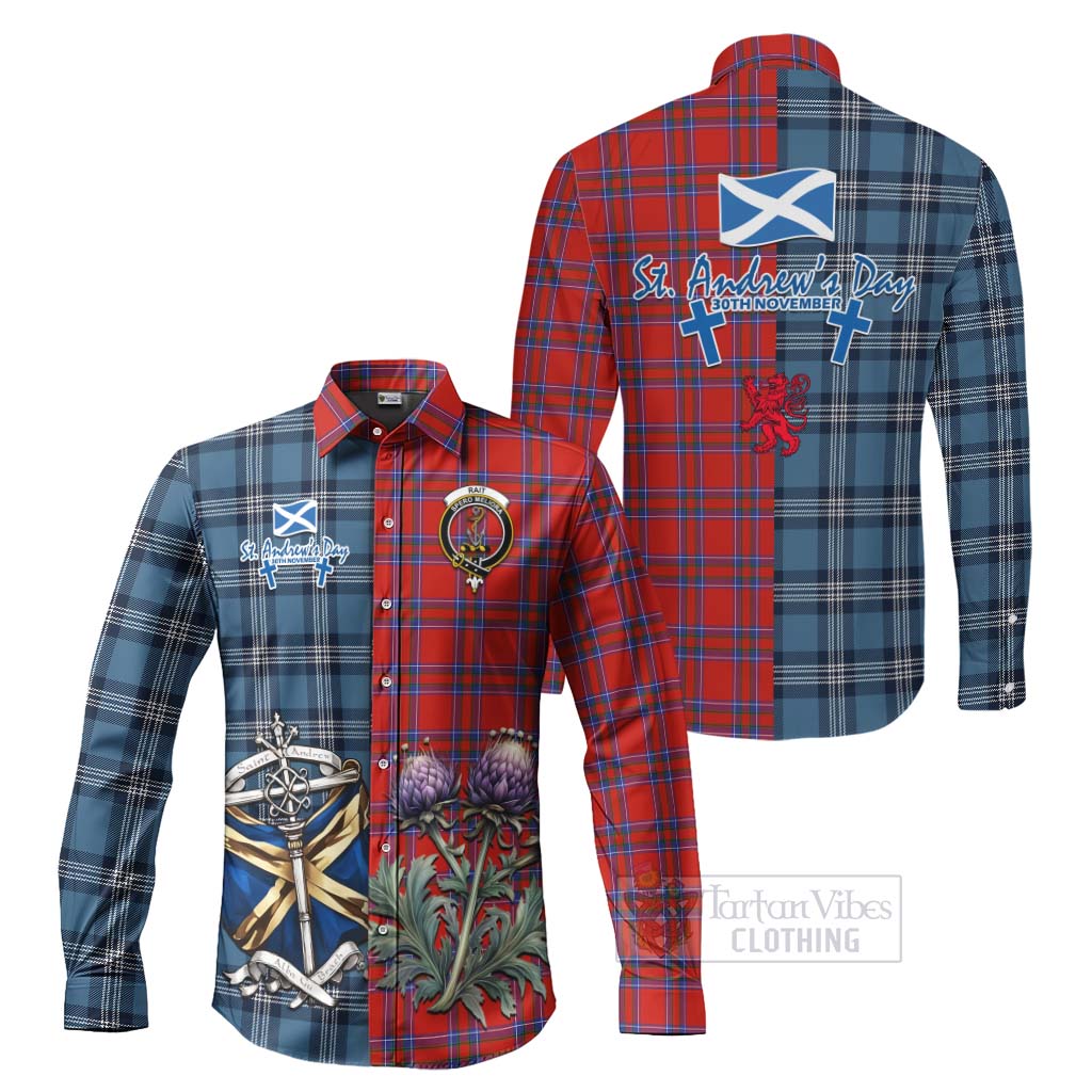 Tartan Vibes Clothing Rait Tartan Long Sleeve Button Shirt Happy St. Andrew's Day Half Tartan Style