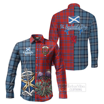 Rait Tartan Long Sleeve Button Shirt Happy St. Andrew's Day Half Tartan Style