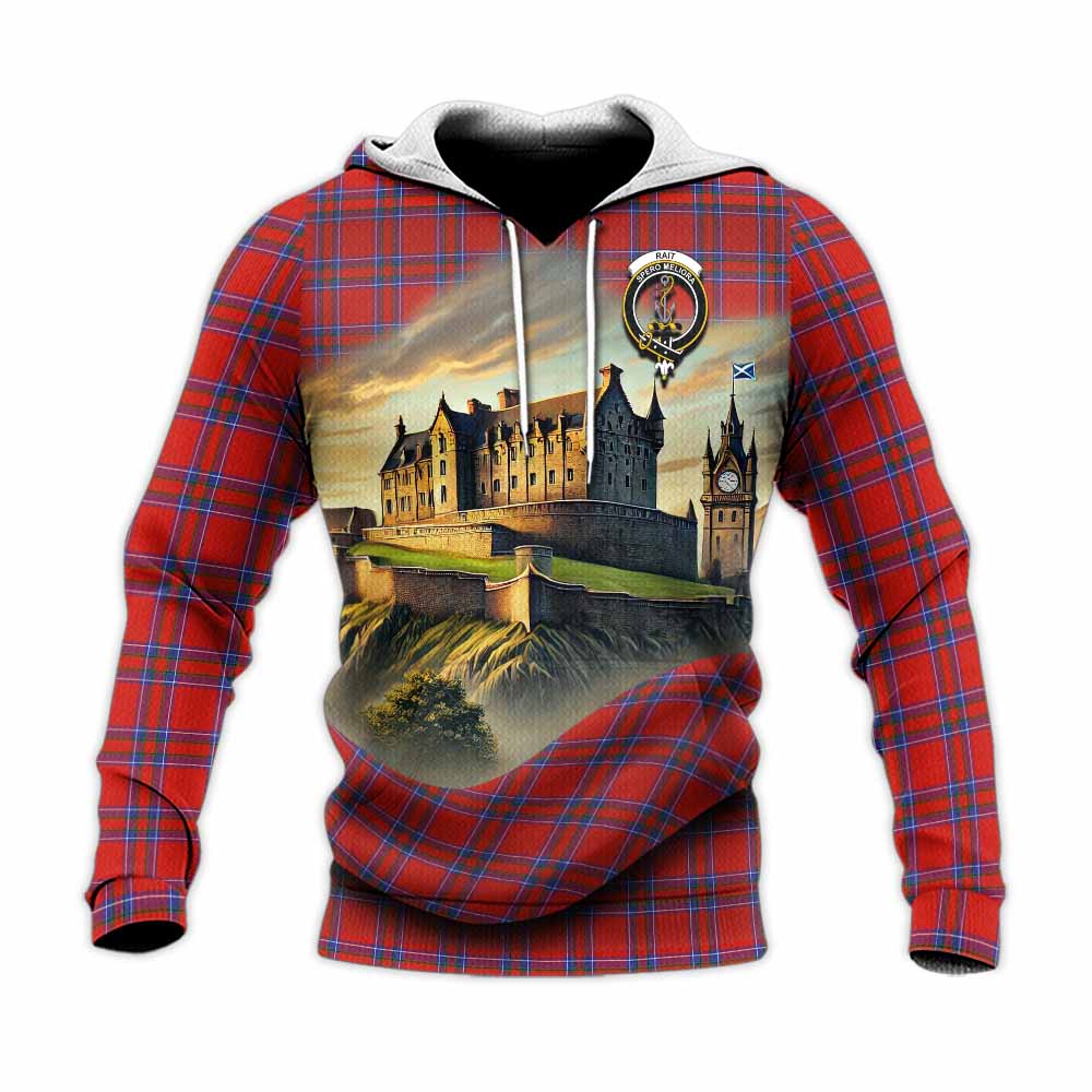 Rait Tartan Family Crest Knitted Hoodie with Scottish Ancient Castle Style Unisex Knitted Pullover Hoodie - Tartan Vibes Clothing