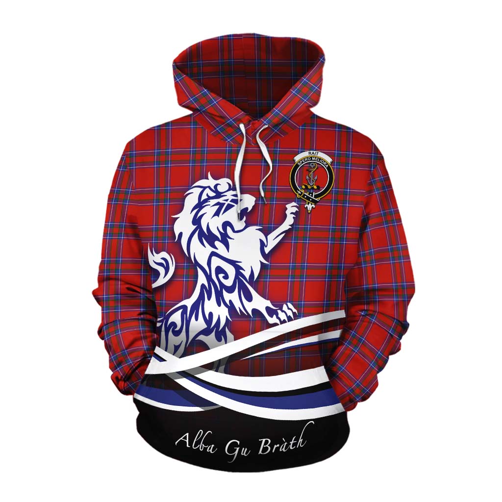 Tartan Vibes Clothing Rait Tartan Cotton Hoodie with Alba Gu Brath Regal Lion Emblem