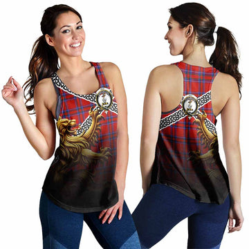 Rait Crest Tartan Women's Racerback Tanks with Golden Lion Emblem Celtic Style 4XL - Tartan Vibes Clothing