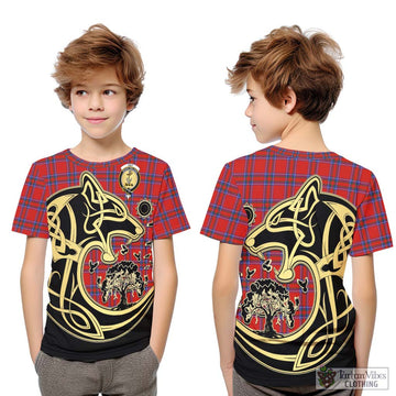 Rait Tartan Kid T-Shirt with Family Crest Celtic Wolf Style