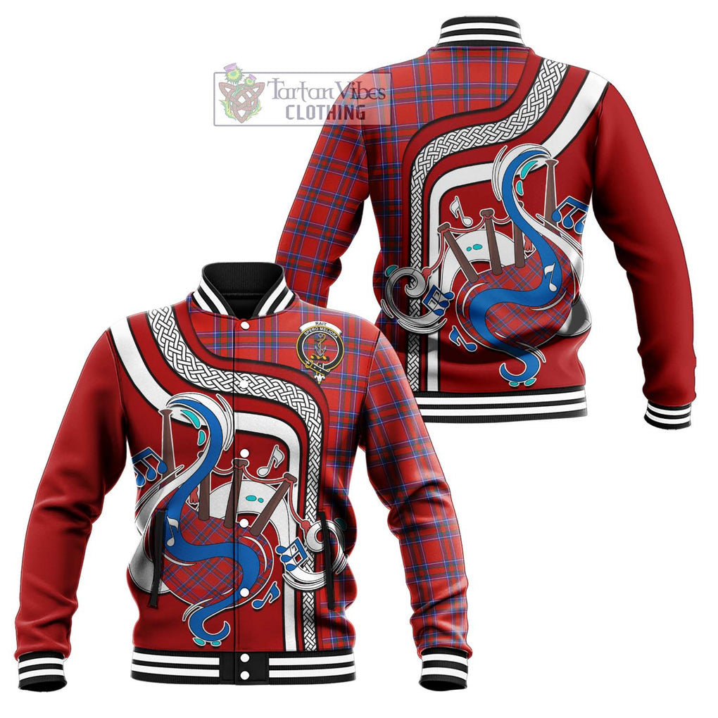 Tartan Vibes Clothing Rait Tartan Baseball Jacket with Epic Bagpipe Style