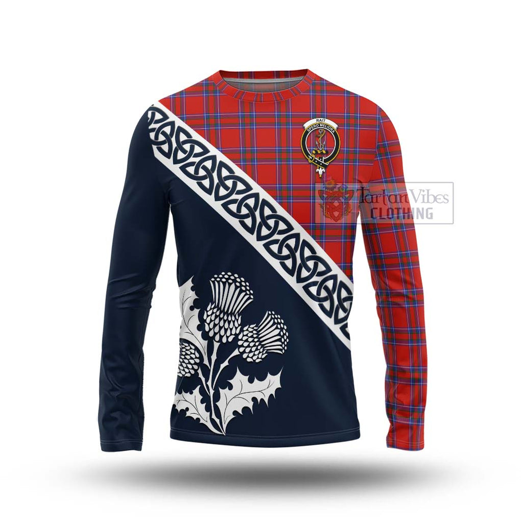 Tartan Vibes Clothing Rait Tartan Long Sleeve T-Shirt Featuring Thistle and Scotland Map