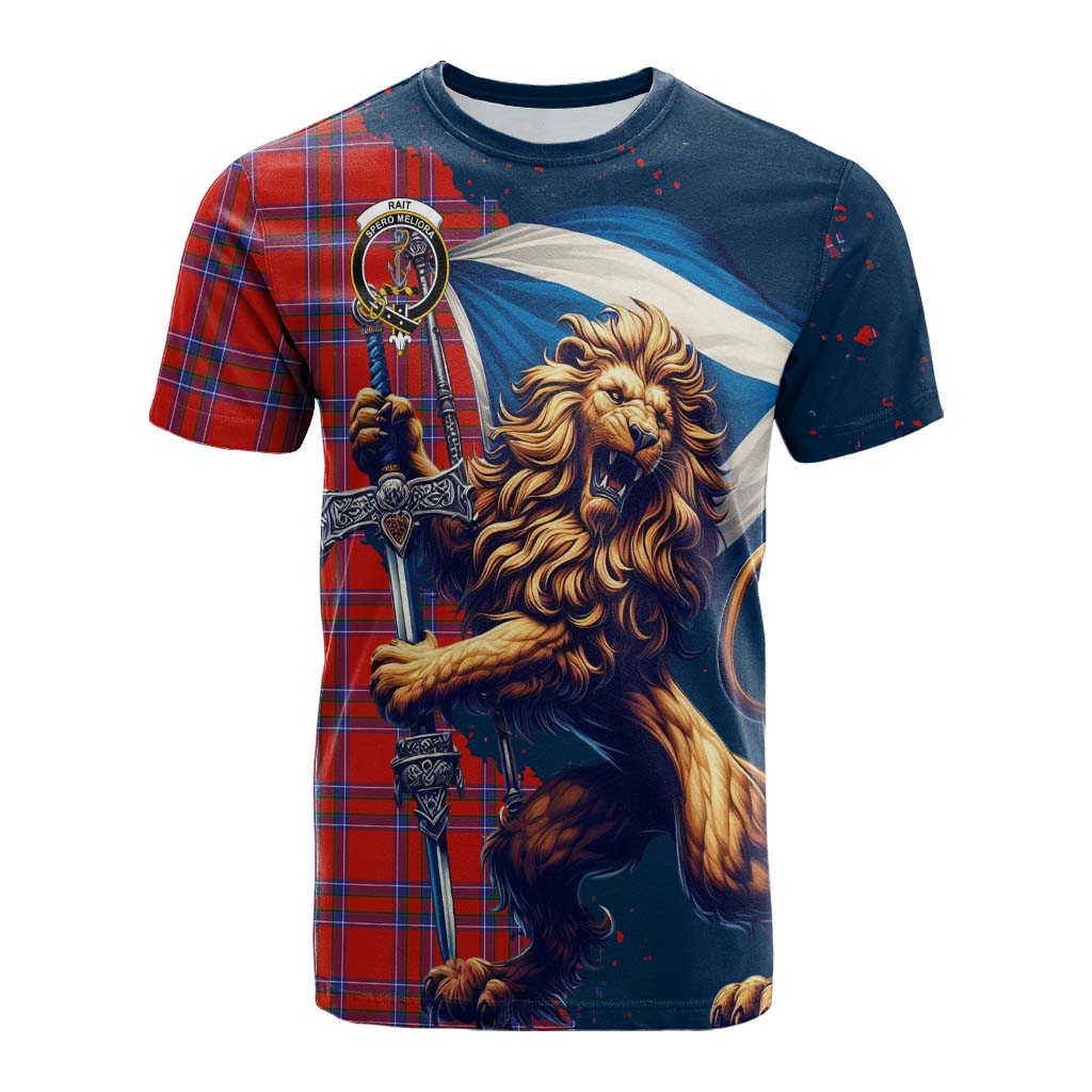 Tartan Vibes Clothing Rait Tartan Family Crest Cotton T-shirt with Scottish Majestic Lion