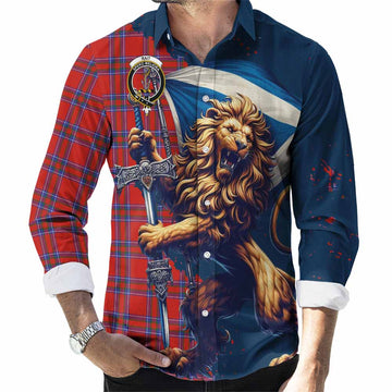 Rait Tartan Family Crest Long Sleeve Button Shirt with Scottish Majestic Lion