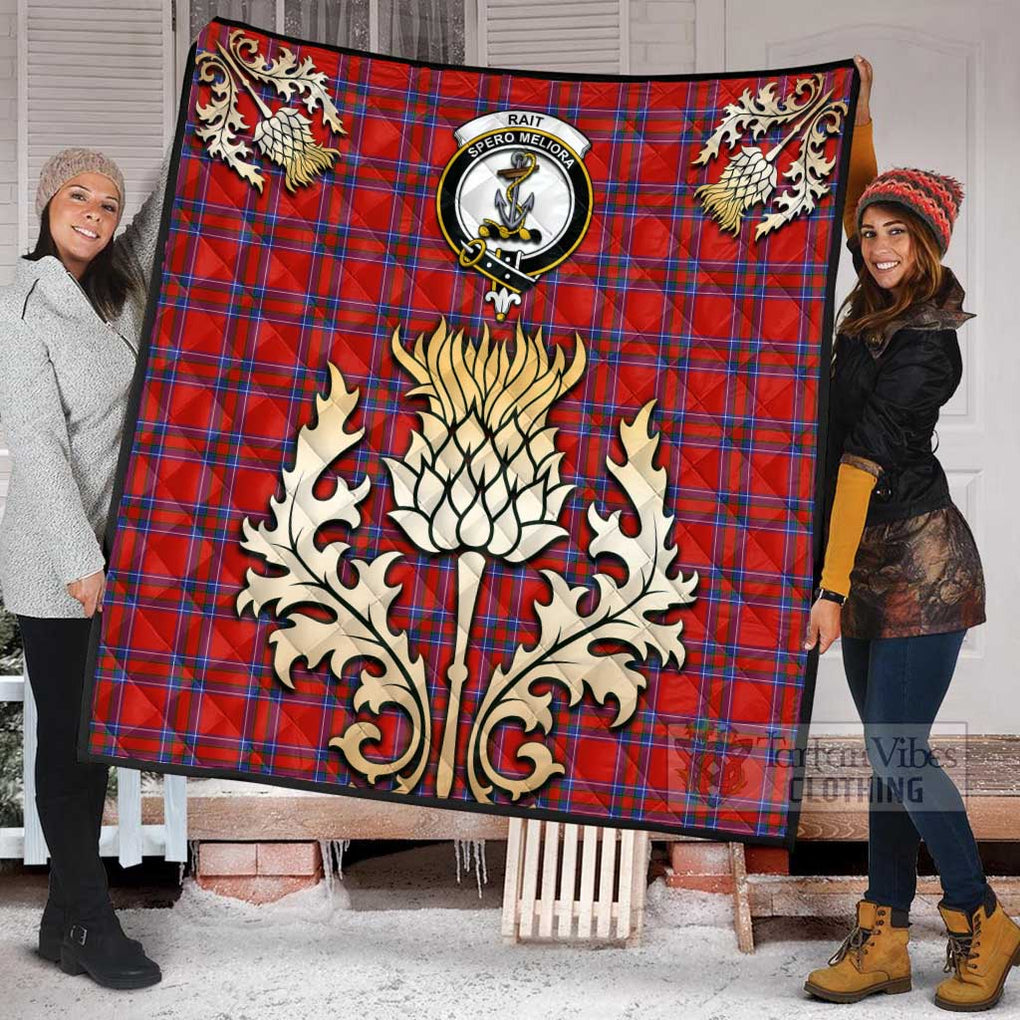 Tartan Vibes Clothing Rait Tartan Quilt with Family Crest and Golden Thistle Style