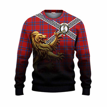 Rait Crest Tartan Knitted Sweater with Golden Lion Emblem Celtic Style Unisex - Tartan Vibes Clothing