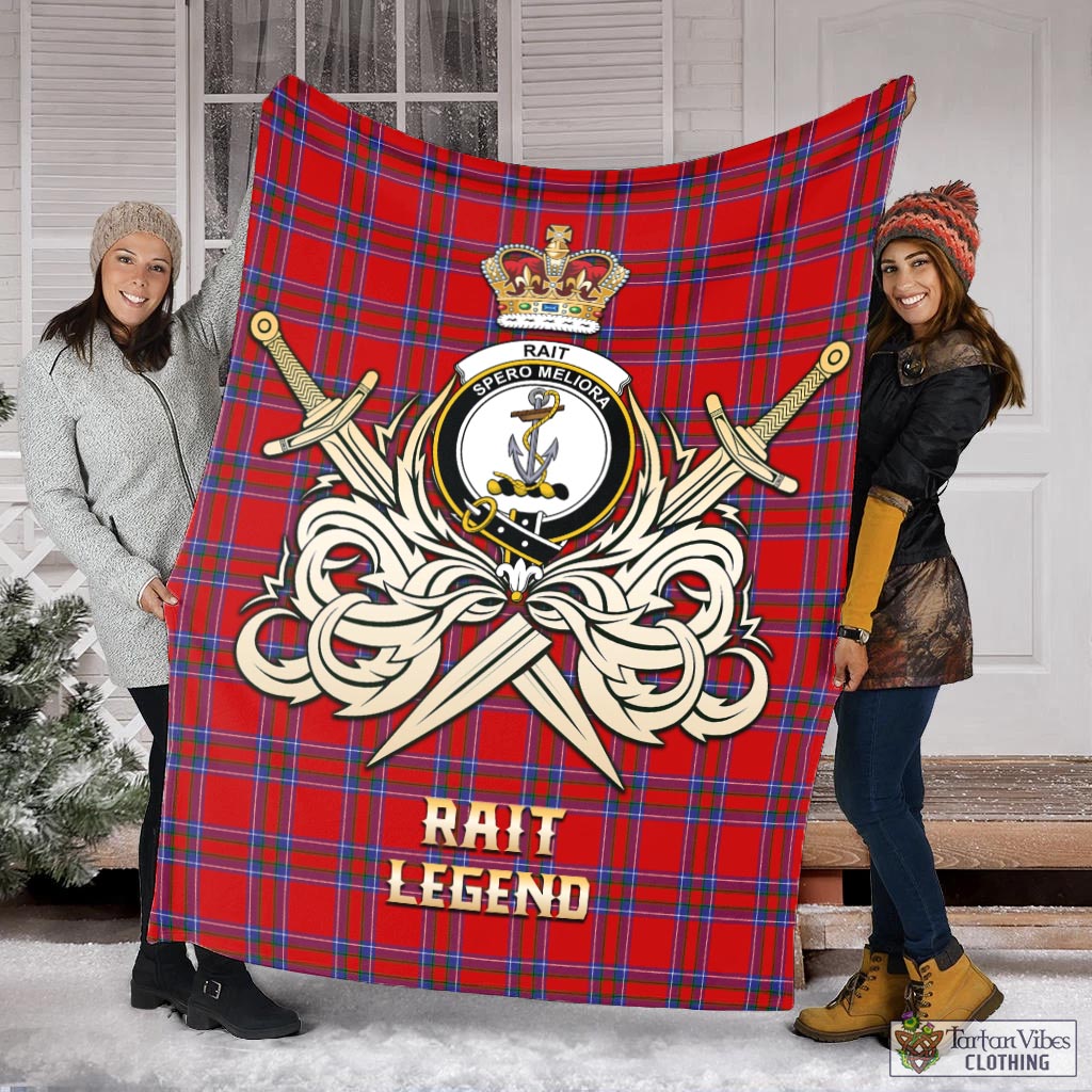 Tartan Vibes Clothing Rait Tartan Blanket with Clan Crest and the Golden Sword of Courageous Legacy