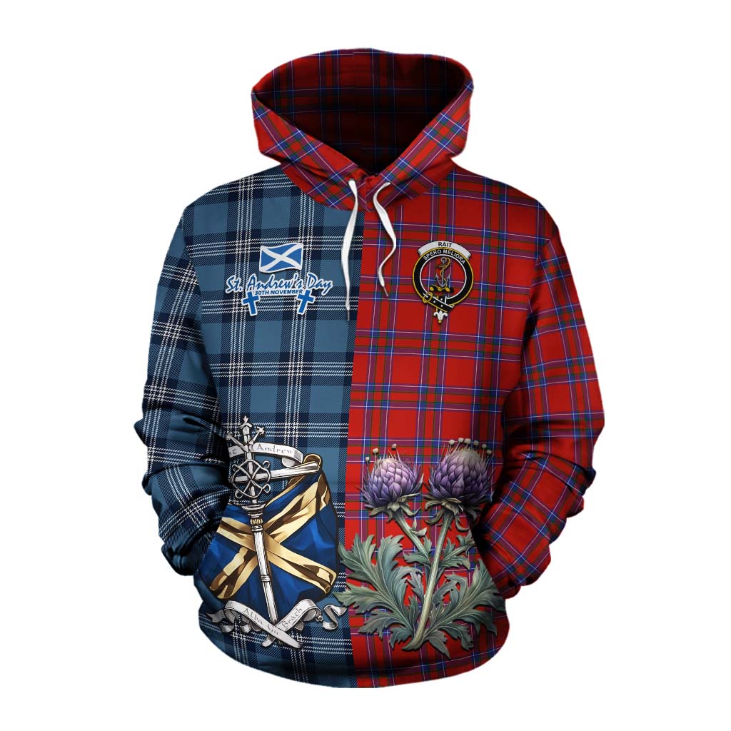 Tartan Vibes Clothing Rait Tartan Cotton Hoodie Happy St. Andrew's Day Half Tartan Style