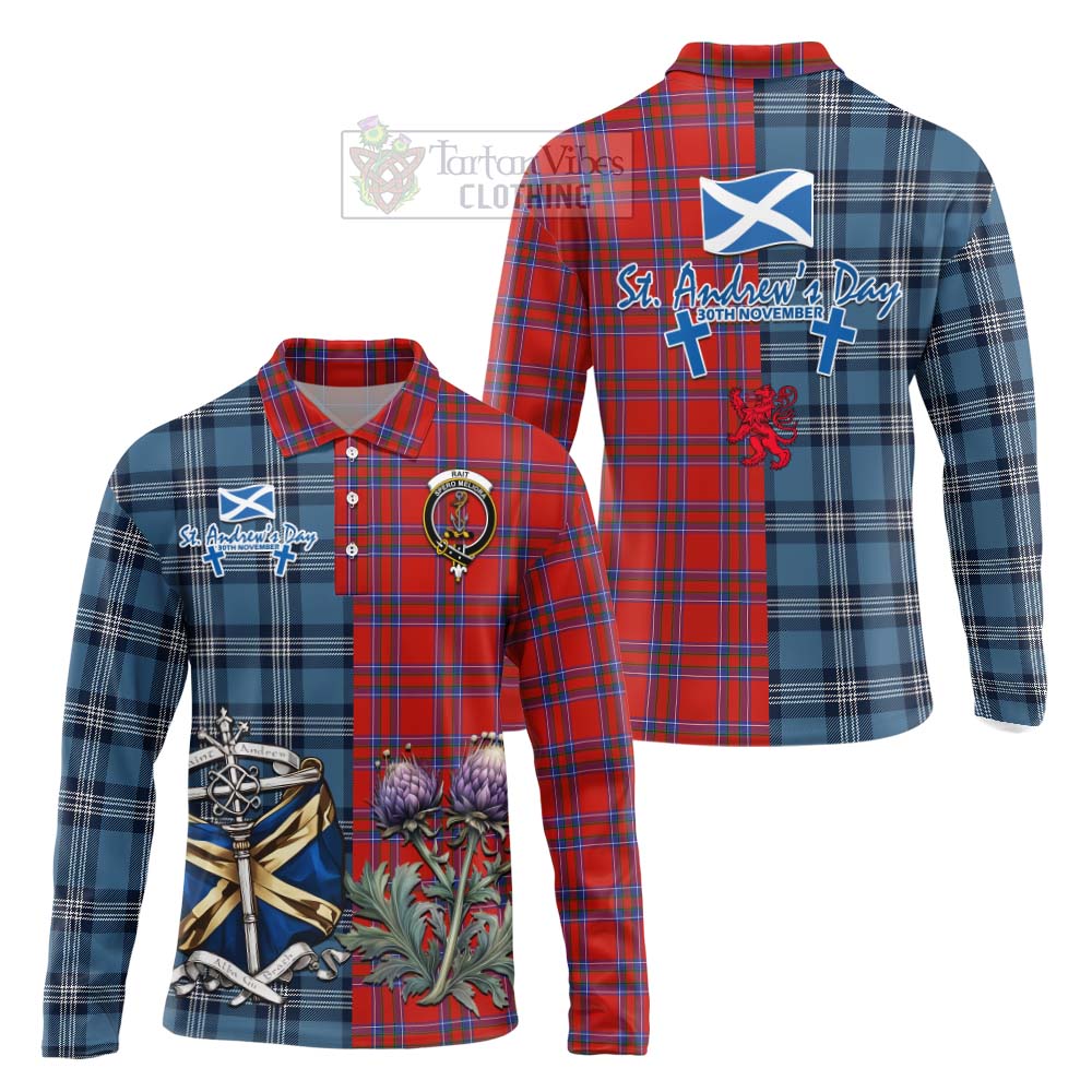 Tartan Vibes Clothing Rait Tartan Long Sleeve Polo Shirt Happy St. Andrew's Day Half Tartan Style