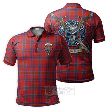 Rait Tartan Polo Shirt with Family Crest Celtic Skull Style