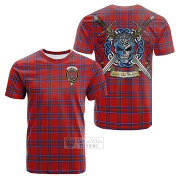 Rait Tartan Cotton T-shirt with Family Crest Celtic Skull Style