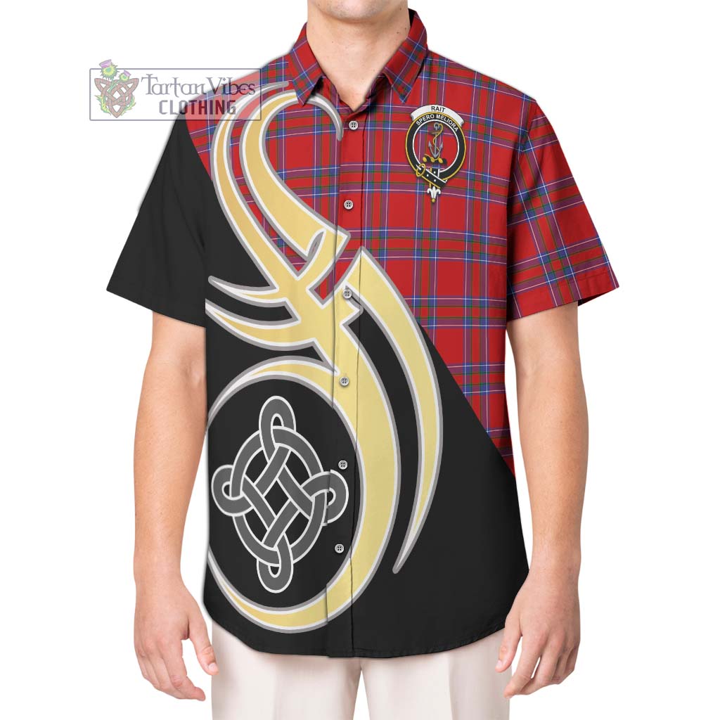 Rait Tartan Short Sleeve Button Shirt with Family Crest and Celtic Symbol Style Kid - Tartan Vibes Clothing