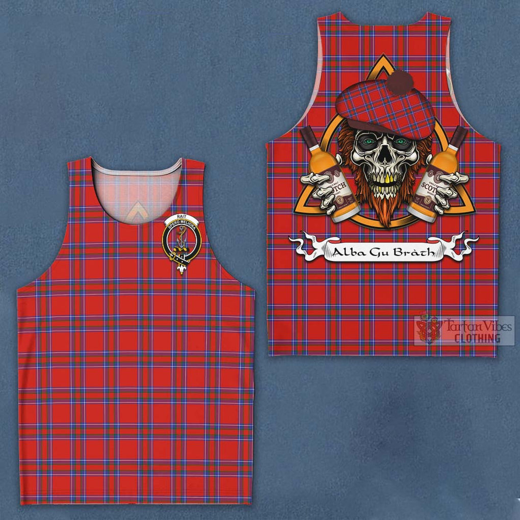 Tartan Vibes Clothing Rait Tartan Men's Tank Top with Family Crest and Bearded Skull Holding Bottles of Whiskey