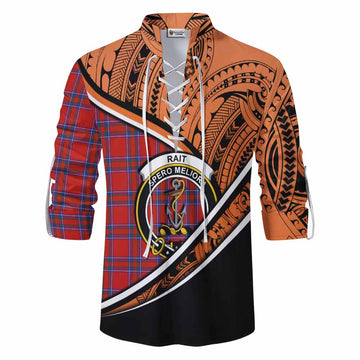 Rait Crest Tartan Ghillie Kilt Shirt with Polynesian Vibes Style - Orange Version