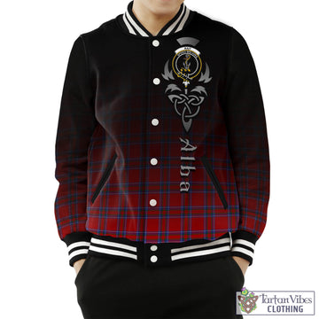 Rait Tartan Baseball Jacket Featuring Alba Gu Brath Family Crest Celtic Inspired