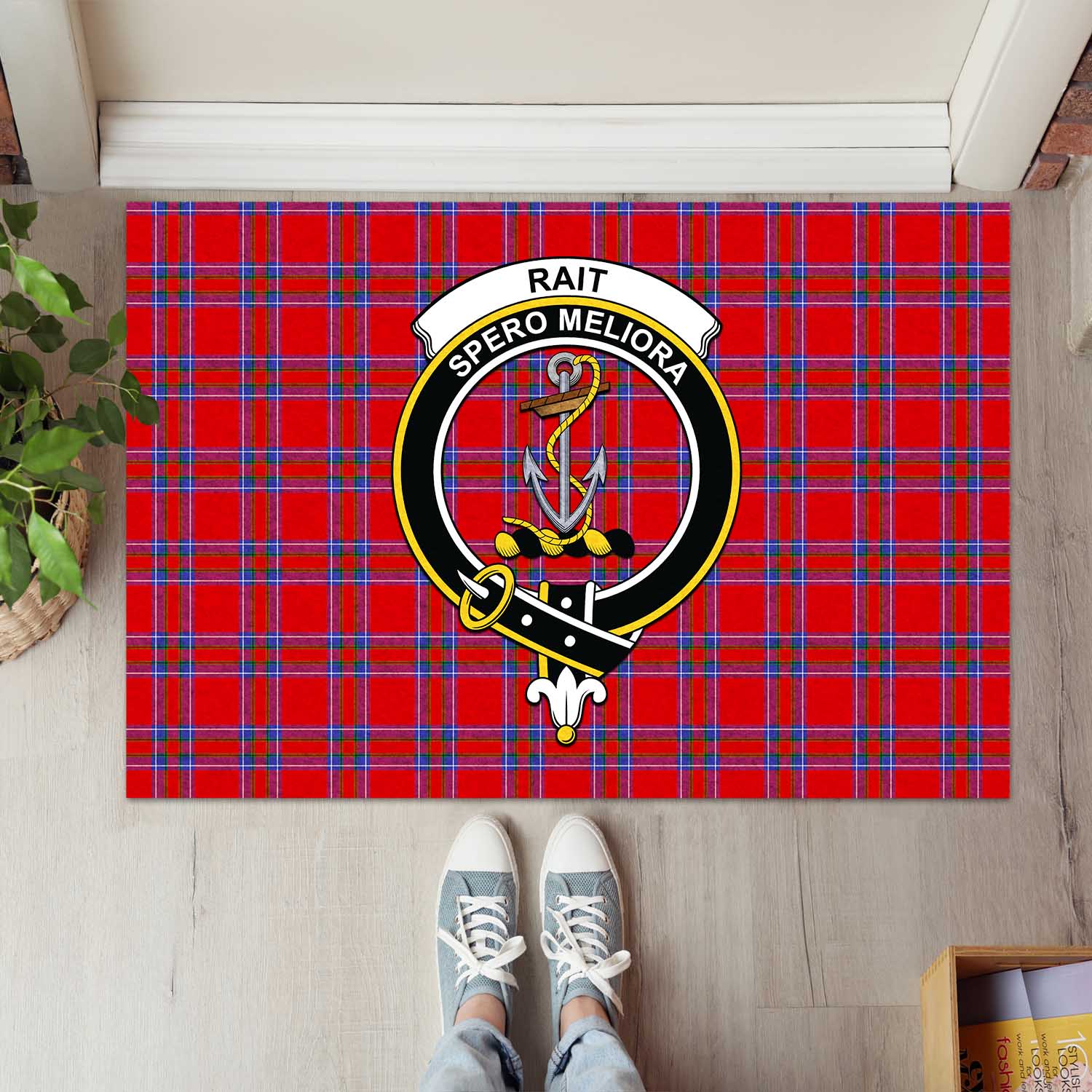 Rait Tartan Door Mat with Family Crest - Tartanvibesclothing