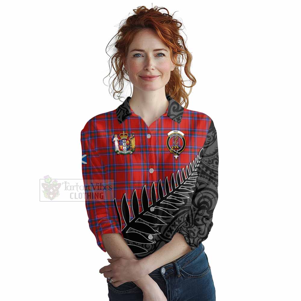 Tartan Vibes Clothing Rait Crest Tartan Women's Casual Shirt with New Zealand Silver Fern Half Style