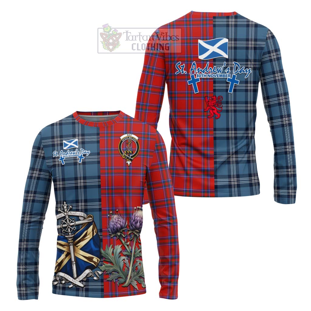 Tartan Vibes Clothing Rait Tartan Long Sleeve T-Shirt Happy St. Andrew's Day Half Tartan Style