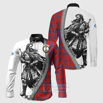 Rait Tartan Clan Crest Long Sleeve Button Shirt with Highlander Warrior Celtic Style