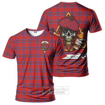 Rait Tartan T-Shirt with Family Crest and Bearded Skull Holding Bottles of Whiskey