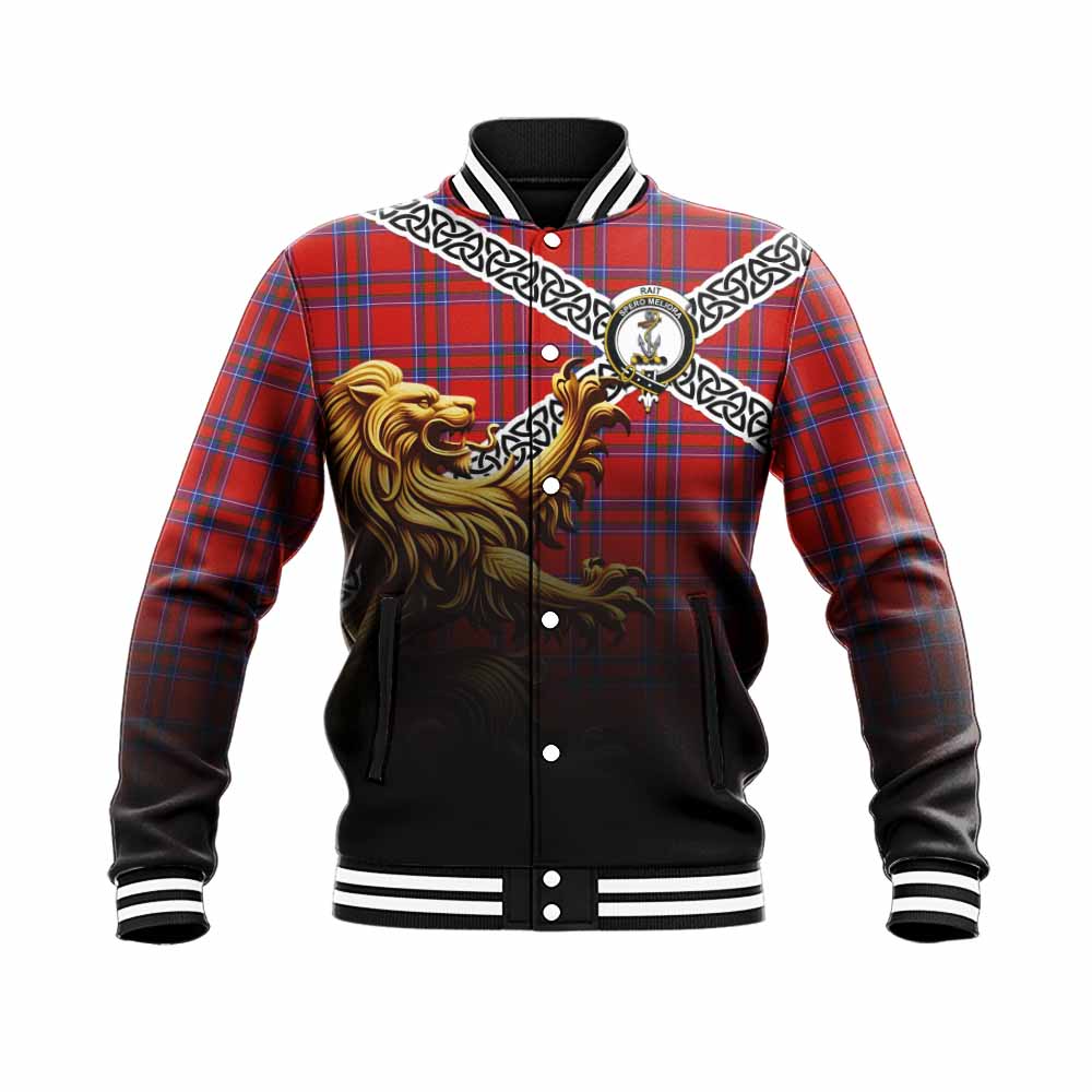 Rait Crest Tartan Baseball Jacket with Golden Lion Emblem Celtic Style Unisex - Tartan Vibes Clothing