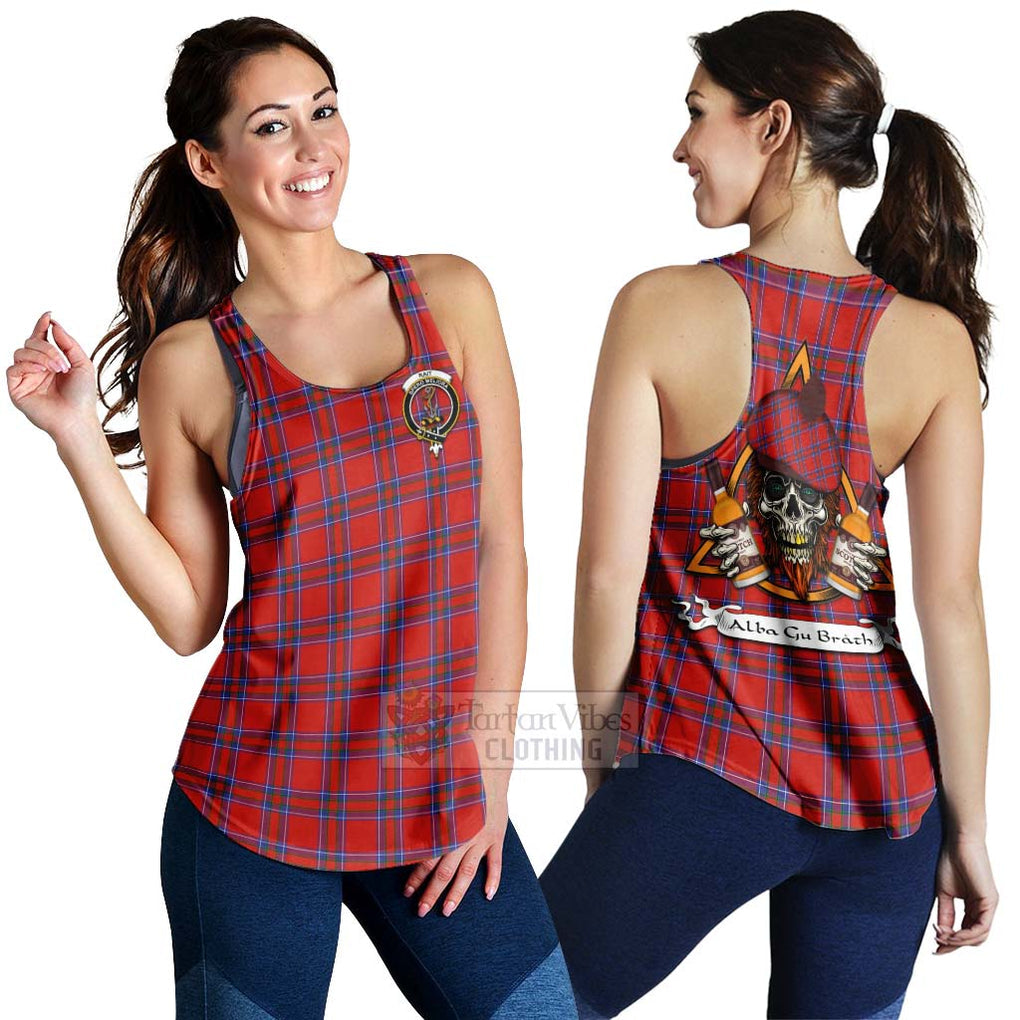 Tartan Vibes Clothing Rait Tartan Women's Racerback Tanks with Family Crest and Bearded Skull Holding Bottles of Whiskey