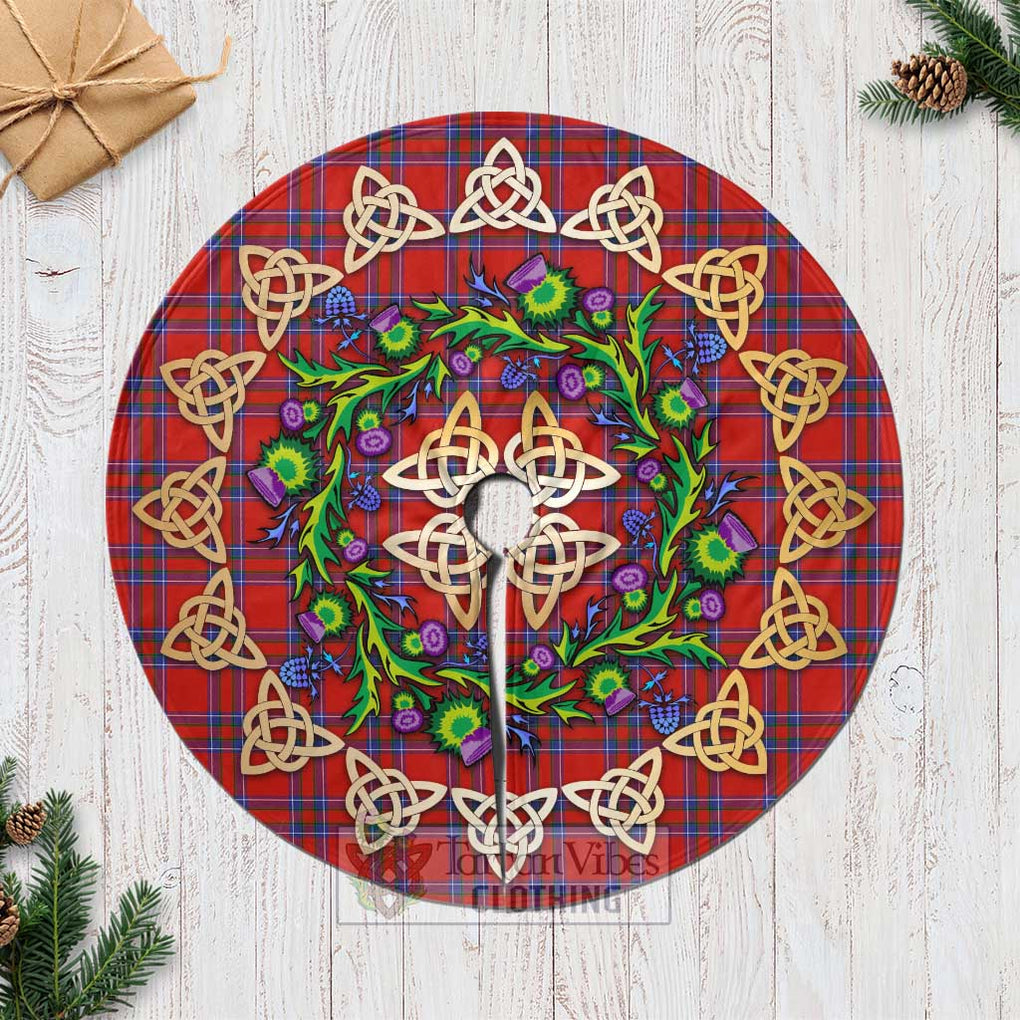 Tartan Vibes Clothing Rait Tartan Christmas Tree Skirt with Thistle Celtic Knot Style