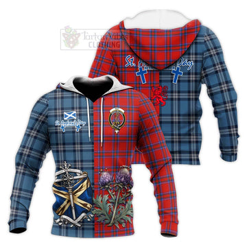 Rait Tartan Knitted Hoodie Happy St. Andrew's Day Half Tartan Style